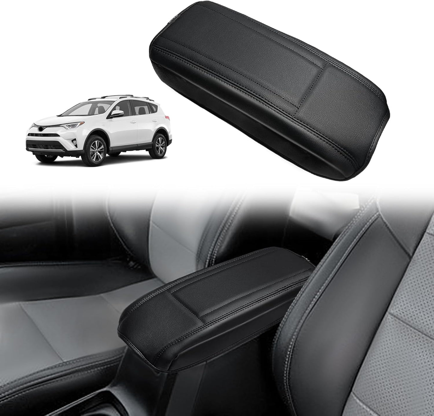 Muslogy Center Console Armrest Cover Compatible with Toyota RAV4 2013-2018 Comfort Armrest Pad Arm Rest Cushion Vegan Leather Protector Regular Thick