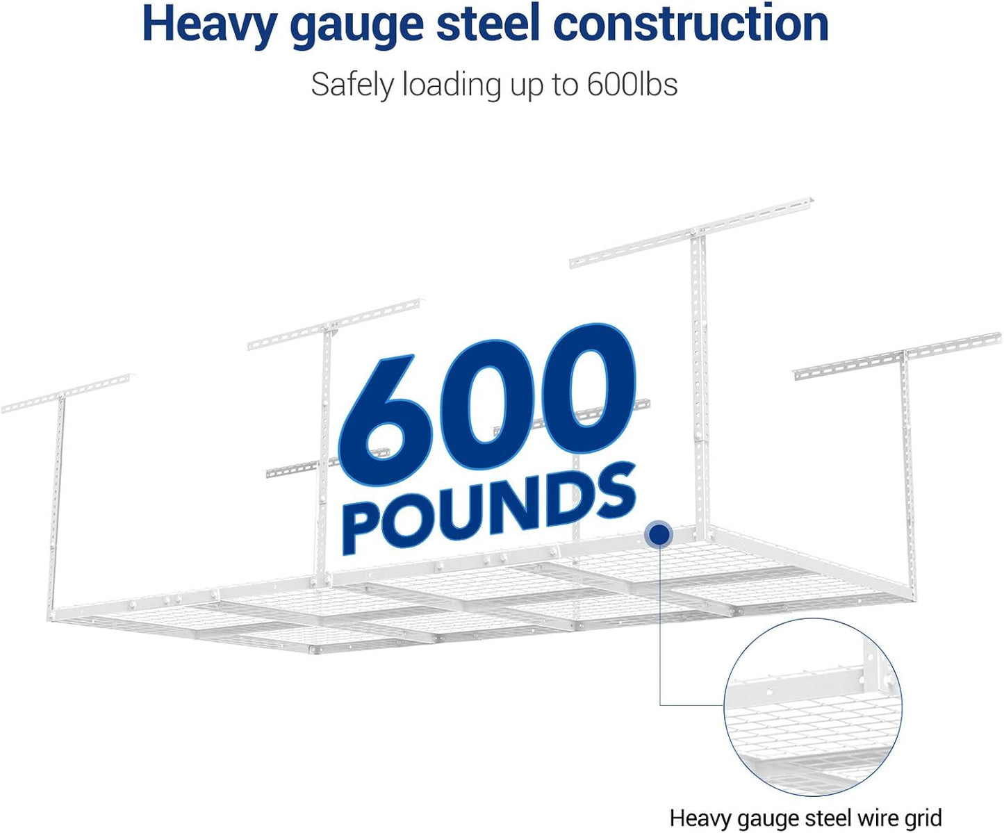 FLEXIMOUNTS 3x8 Overhead Garage Ceiling Storage Rack, Adjustable Garage Organization System, Heavy Duty Metal, 600lbs Weight Capacity, White