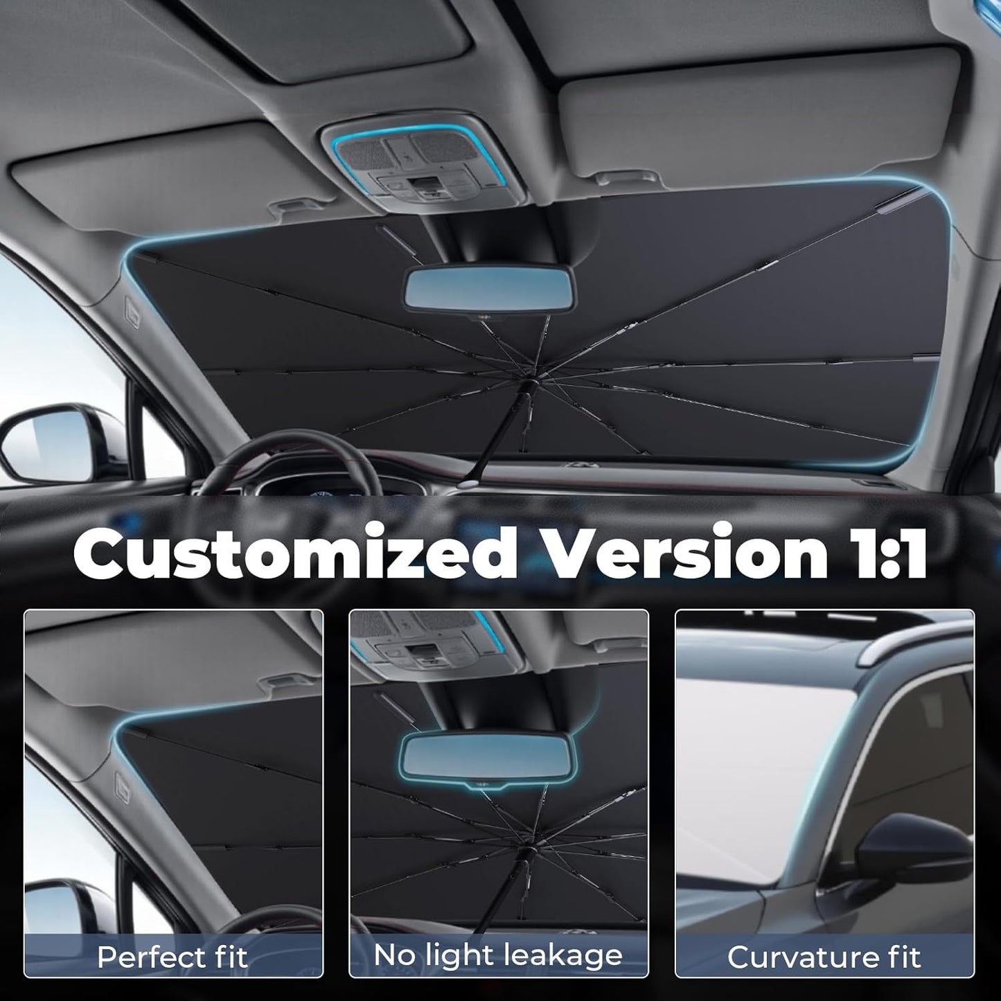 Windshield Sun Shade Umbrella Compatible with 2019-2025 Lexus ES Accessories: Custom Fit 210T Silver, Foldable Sunshade Front Window Sun Visor, Blocks UV Rays, Keeps Car Cool for 250, 300h, 350