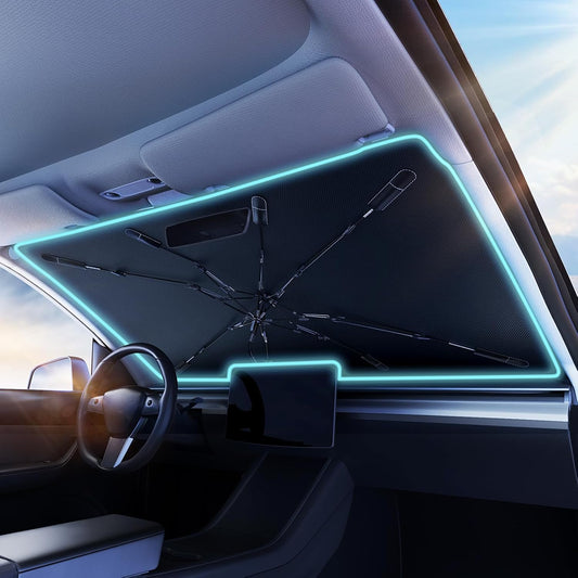 Windshield Sun Shade Umbrella for Car - [Vinyl Coating Heat Shield] Protect Car from Sun Rays & Heat Damage Keep Cool and Protect Interior Large (61" L x 35" W)