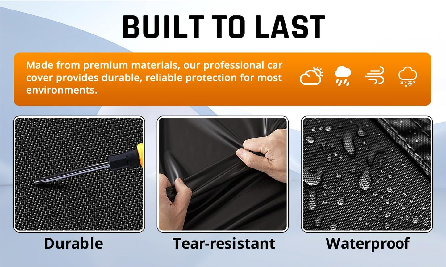 Car Covers for Automobiles All Weather Waterproof with Silver Stripe Design, Universal Fit Ford Mustang, Chevrolet Camaro, Toyota Camry, Honda Accord Civic, Nissan Altima,Tesla Model 3