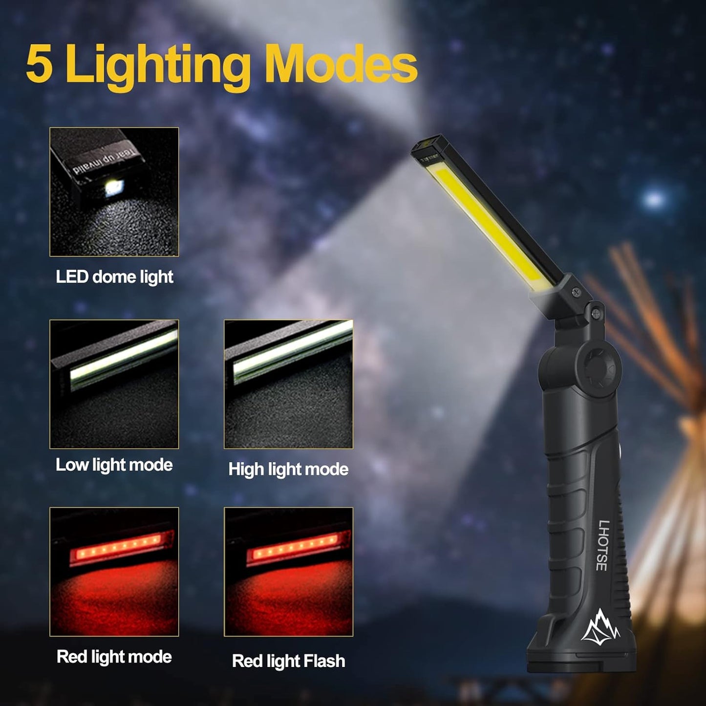 Tool Gifts for Men Dad LED Work Light, 4 Pack Rechargeable Flashlight with Magnetic Base & Hook, Battery Display, 360° Rotation, 5 Modes Folding Work Light for Mechanics, Garage, Repairing