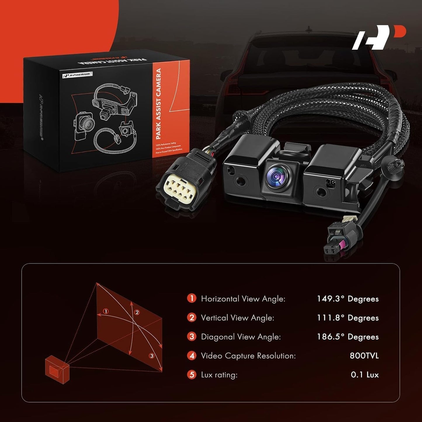 A-Premium Rear View Backup Camera - Compatible with Chevy Silverado 1500 2500 3500 (2016-2019), GMC Sierra 1500 2500 3500 (2016-2019) - Replaces# 84062896, GM1960102 - Rear Park Assist Camera