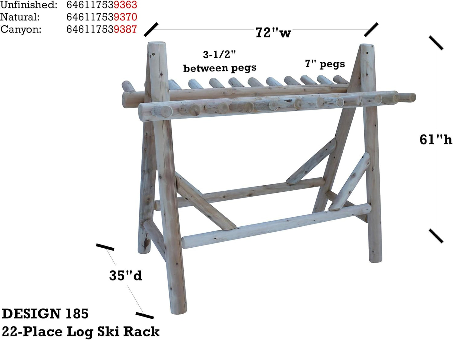 22-Place Freestanding Ski Log Racks, Pole Ski Holders, Garage Racks for Organization, Pole Stands, Snowboard Rack Garage, Snow Skis Sports Storage - Unfinished + 15" Anchor Kit