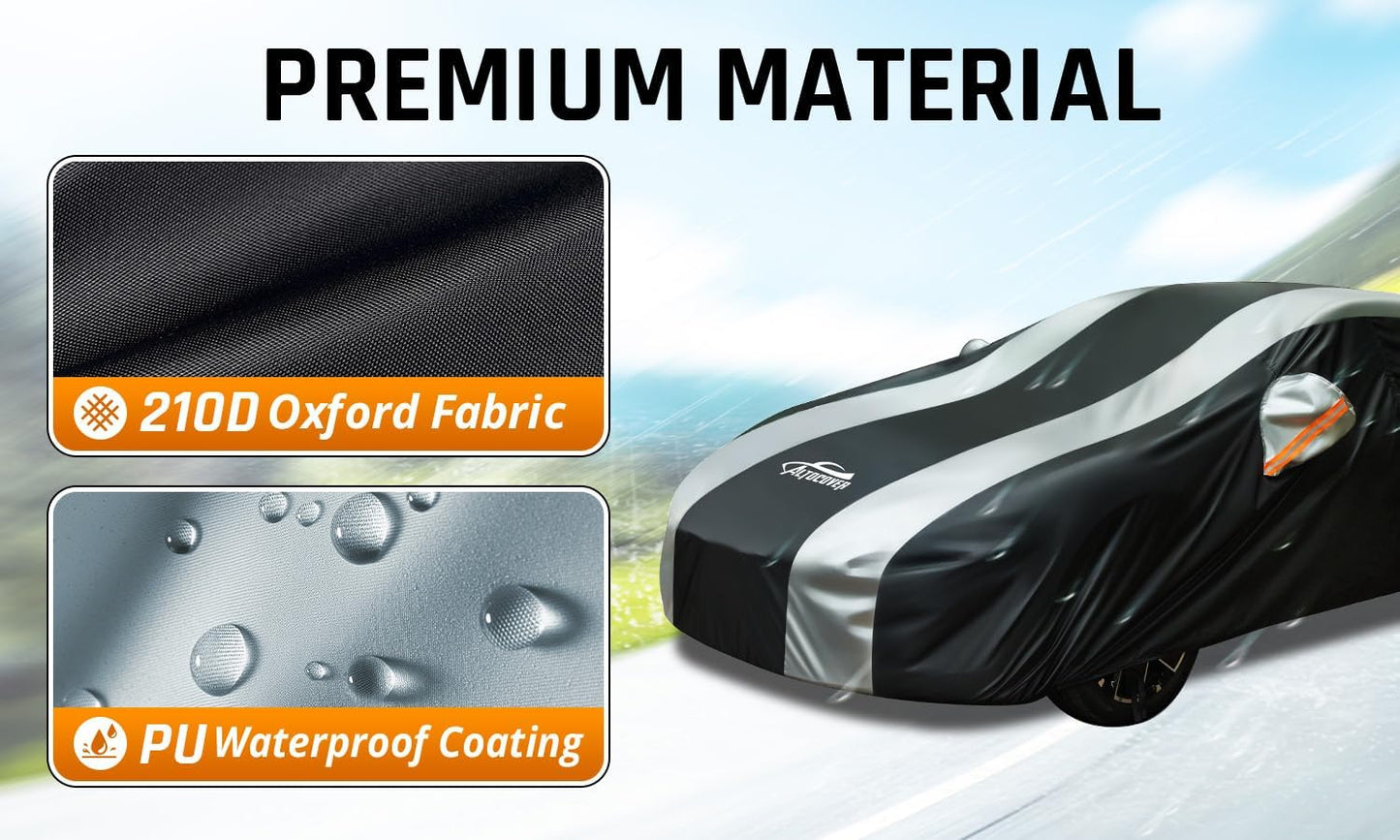 Small Car Cover Waterproof All Weather Protection with Silver Stripe Design,Universal Fit Nissan Versa, Hyundai Accent, Mazda MX-3 RX8, Subaru BRZ, Audi TT, Porsche 718 Boxster Cayman