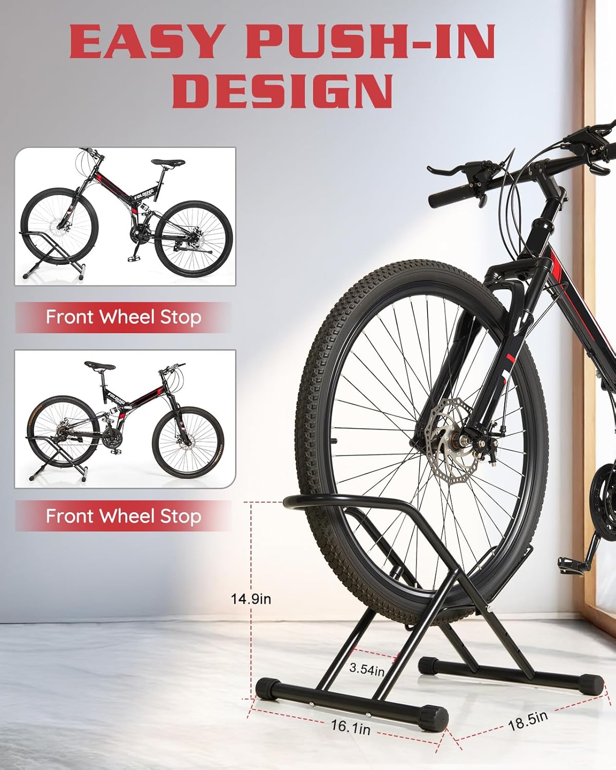 Upgraded 4" Wide Tire Floor Bike Stand Rack, Heavy Duty Garage Indoor Bike Storage, Fits 20"-27" Wheels, Kids Road Mountain Bikes, 66lbs Max Load, Anti-Slip Rubber Base