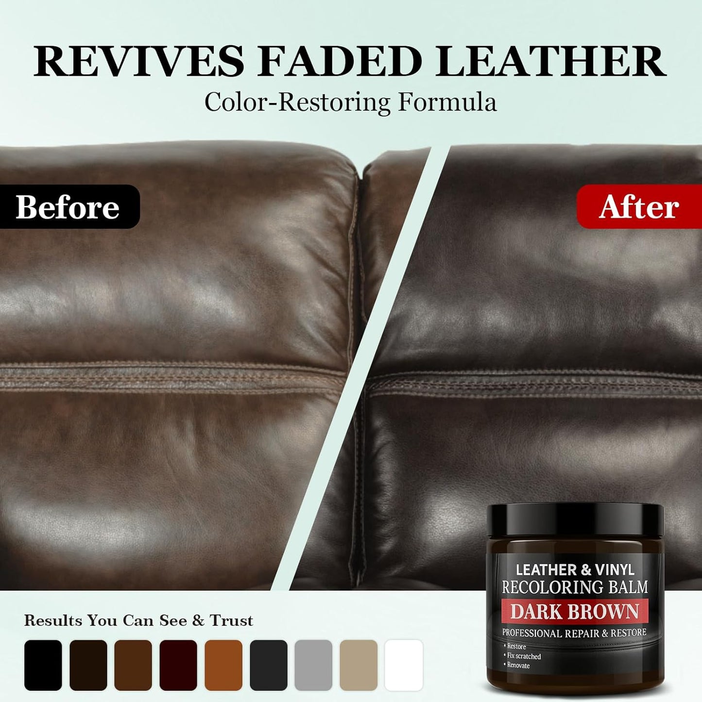 Leather Color Restorer, Leather Recoloring Balm, Scratch Remover, Leather Dye, Leather Paint with Leather Conditioner, Leather Repair Kit for Furniture Couches Car Seats Shoes, Dark Brown