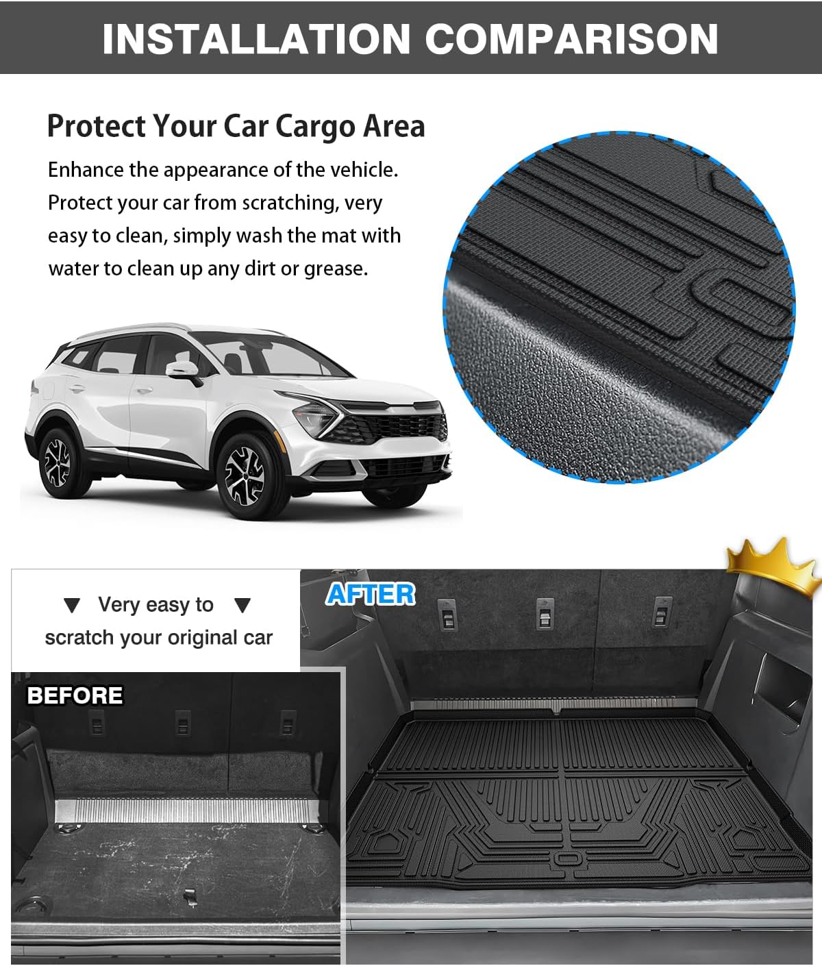Powerty Floor Mats & Cargo Liner for 2023 2024 2025 Kia Sportage (Not PHEV) Accessories Floor Mats 2 Row Liner Set All Weather TPE 3D Floor Liners&Rear Cargo Mat
