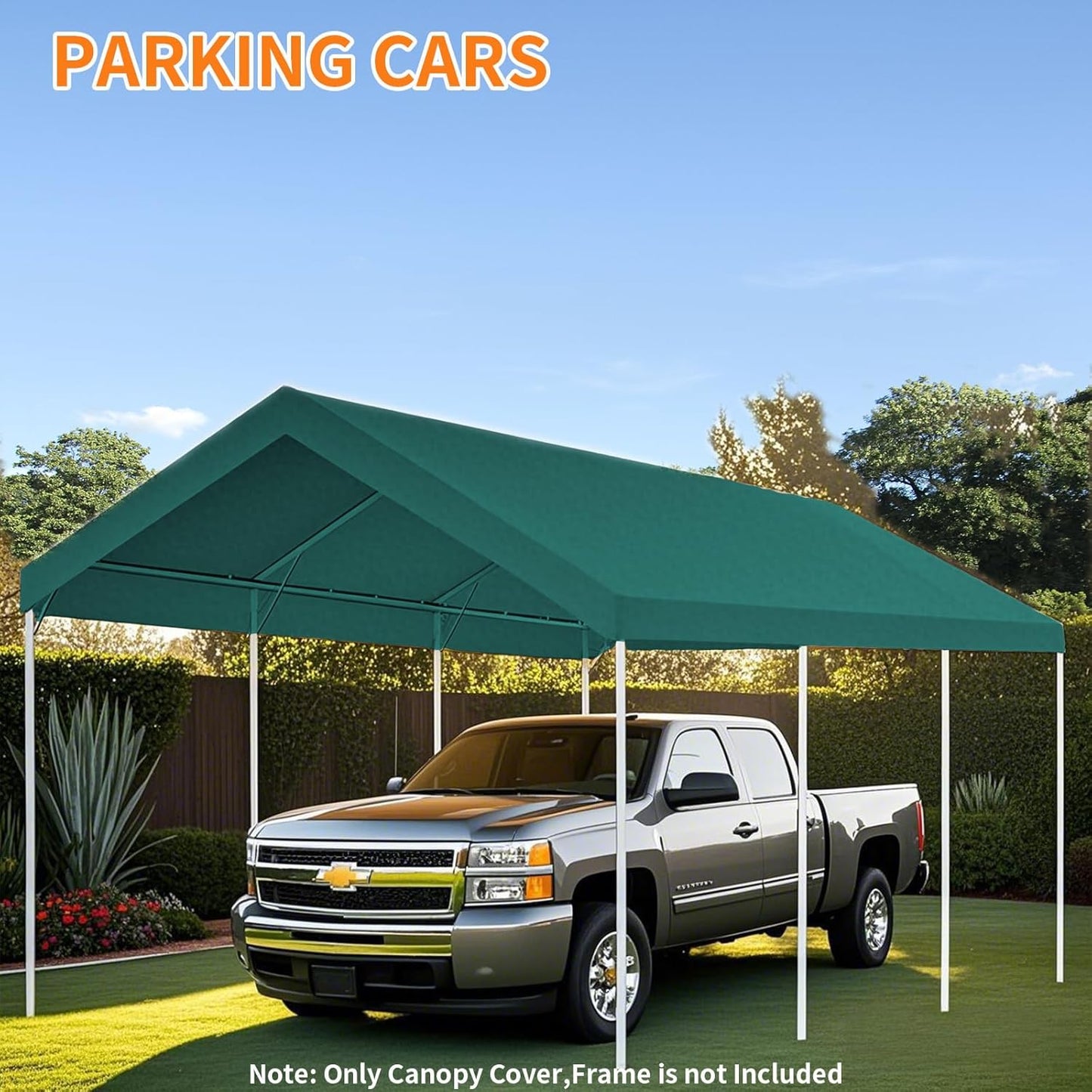 10'x20' Carport Replacement Top Canopy Cover for Car Garage Top Tarp Shelter, Waterproof Car Cover Tent for Party Garden Boat with Ball Bungees (Frame is not Included) (Greem, 10' x 20')