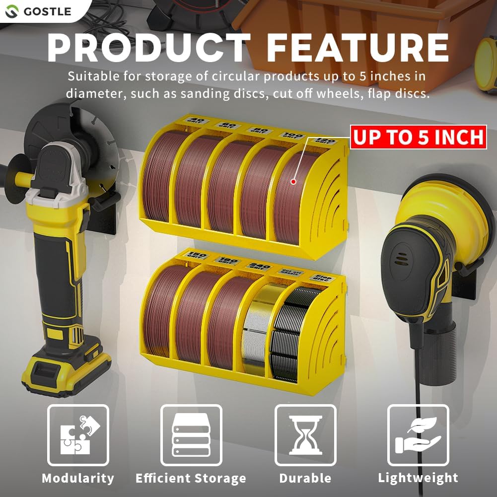 5 Inch Professional Sanding Discs Storage Bins - 8 Bins Set for Efficient Organization, Offset Snap-On Connection, Grit Classification, Space-Saving Design and Versatile Application, Yellow