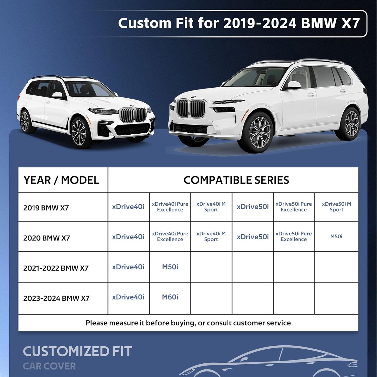 10 Layers SUV Car Cover Custom Fit for BMW X7 (2018-2024) Waterproof All Weather for Automobiles, Outdoor Full Cover Sun UV Rain Protection with Cotton.Black