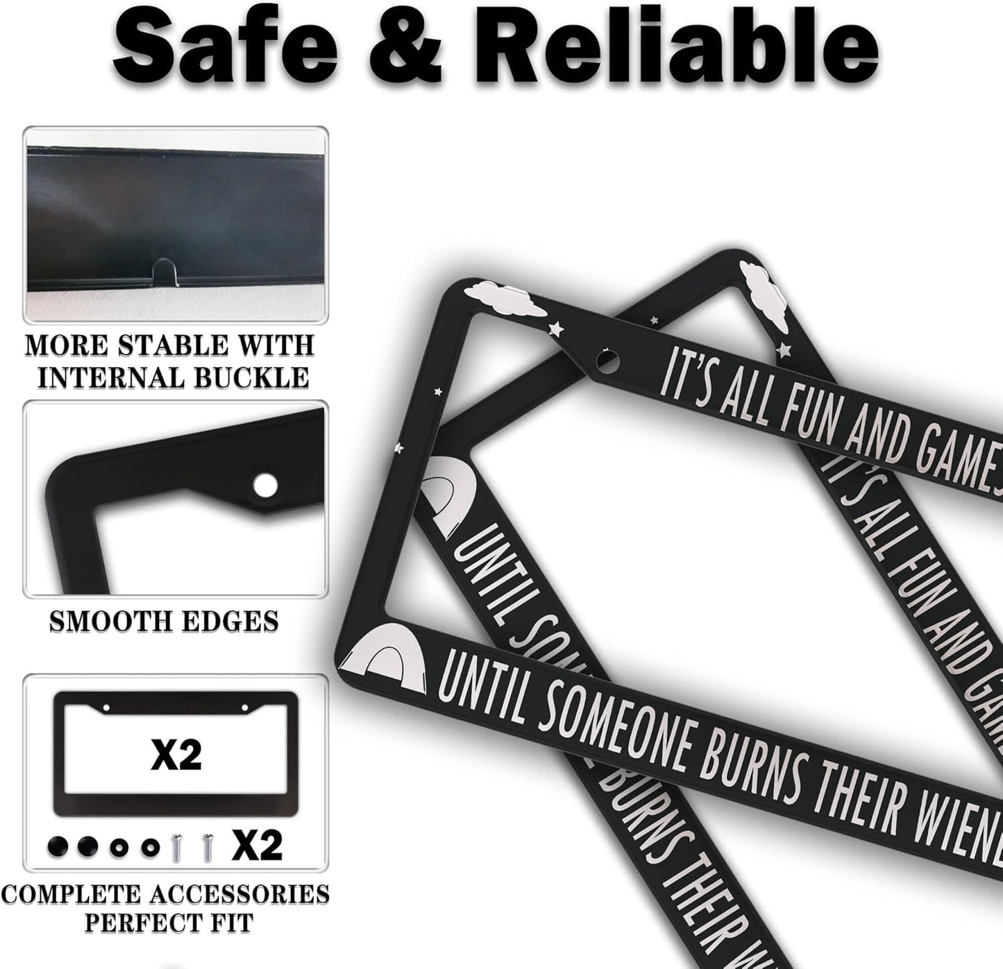 License Plate Frames License Plate Covers It’s All Fun and Games Until Someone Burns Their Wiener Camping Aluminum Metal Car Accessory 2 Pack with Screw Covers Set