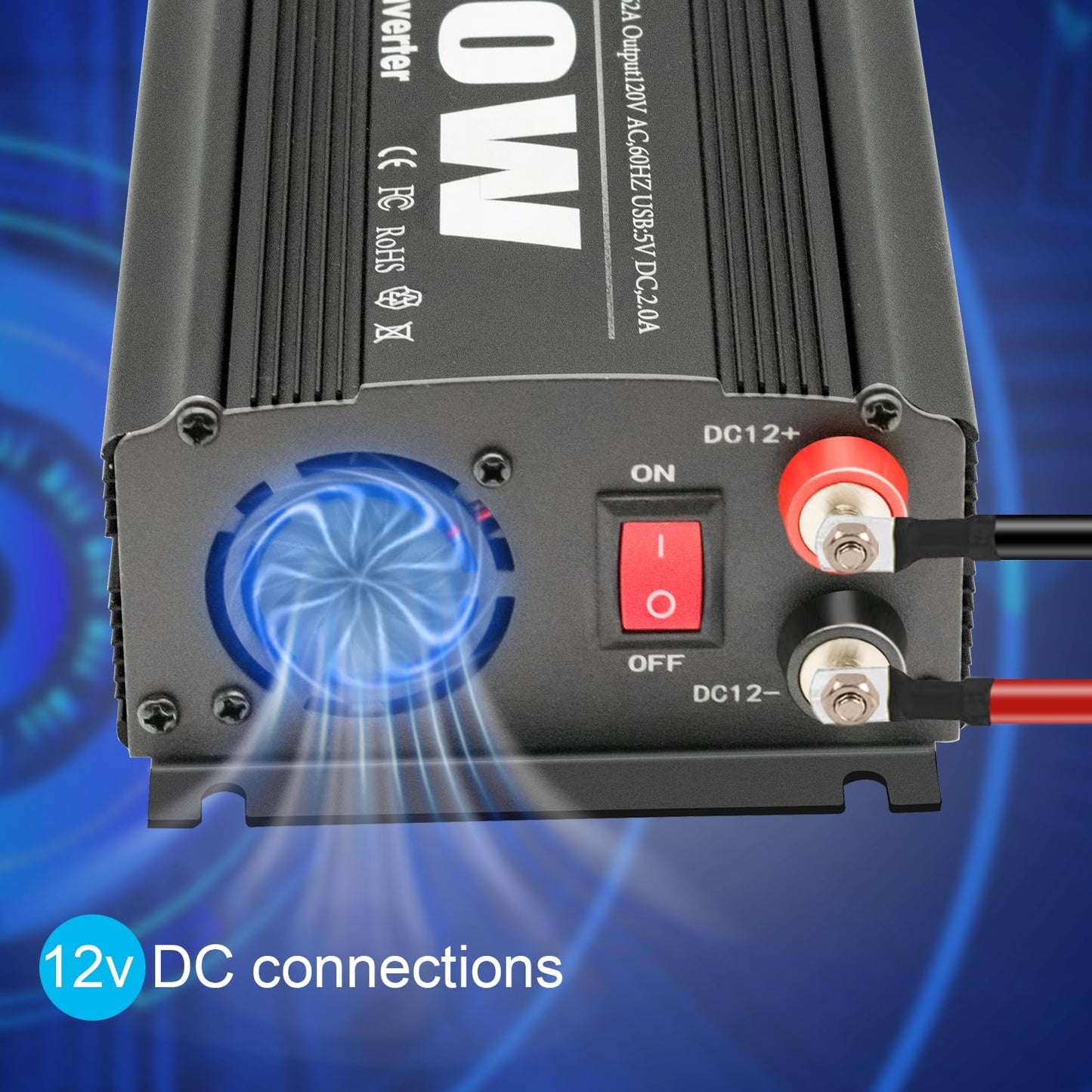 600W Power Inverter DC 12V to AC(2 Outlets) 110V Car Charger Plug Inverter Adapter Converter with 4.2A Dual USB Charging Ports for RV Camping Travel