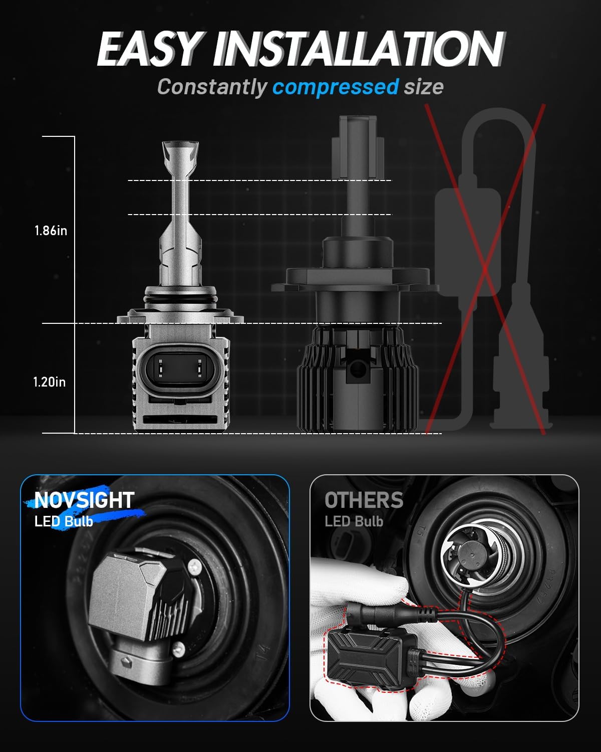 NOVSIGHT H11 9005 LED Fog Light Bulbs,100000 Lumens,6500K Cool White Light,800% Brightness,Plug and Play, Pack of 4