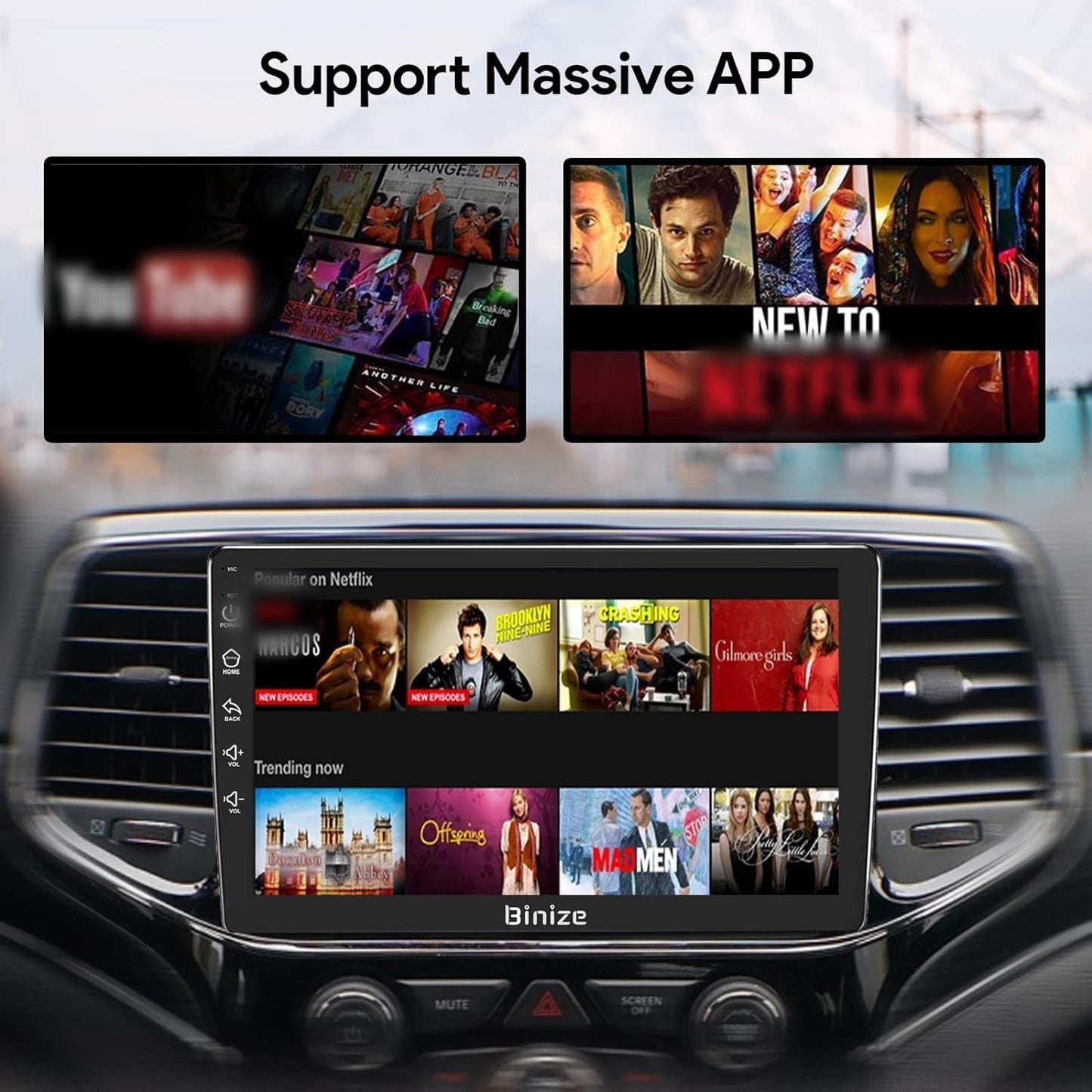 BINIZE Android Double Din 10.1 Inch Touch Screen Bluetooth Car Radio,Radio with Wireless Carplay＆Android Auto,GPS Navigation Receiver,Bluetooth,FM,Dual USB,Mirror Link,Support Backup Camera【2+32】