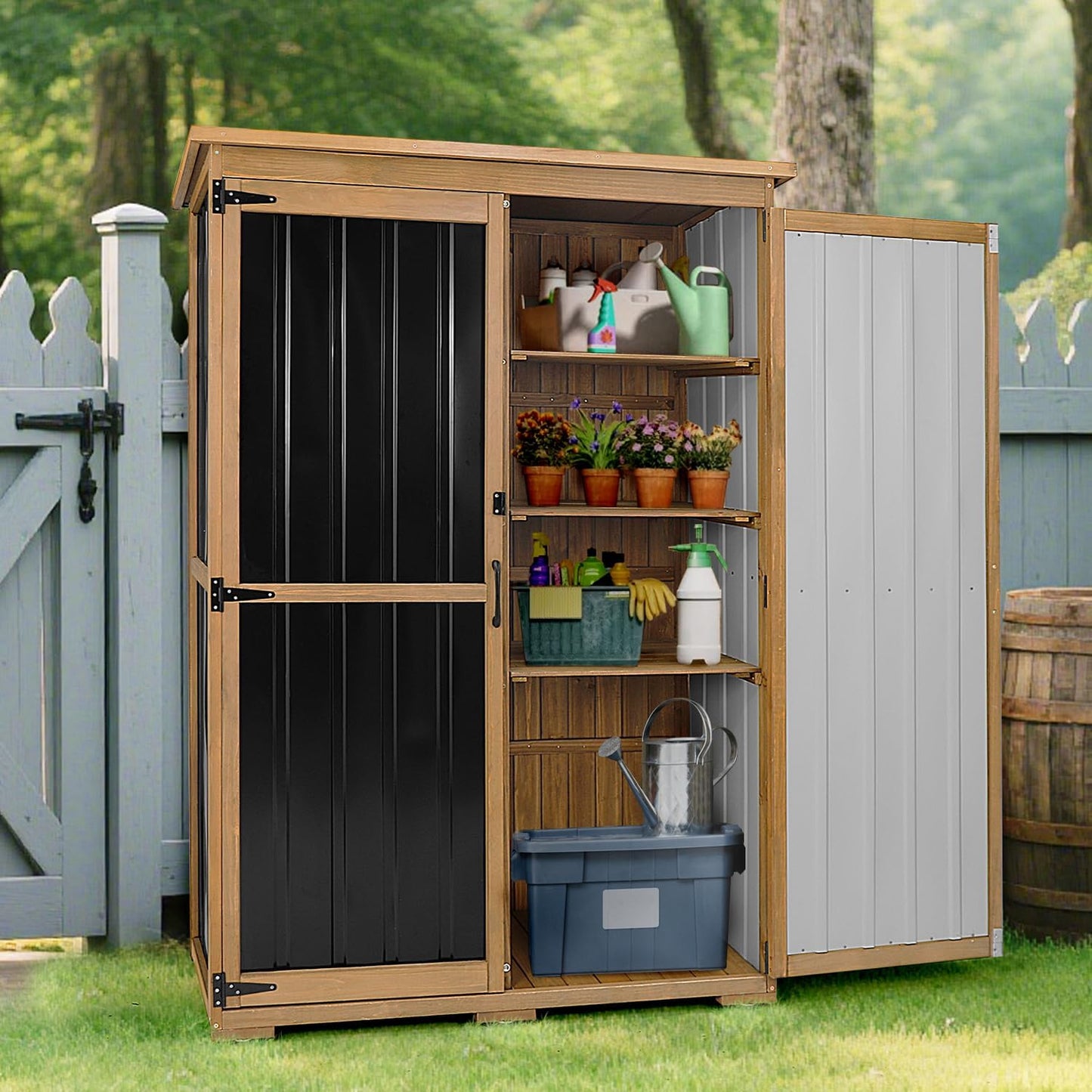 Outdoor Storage Cabinet Waterproof, Outside Cabinets Weatherproof with Shelves, Garage Storage Cabinet Patio Backyard Garden Storage Shed Tool Organizer