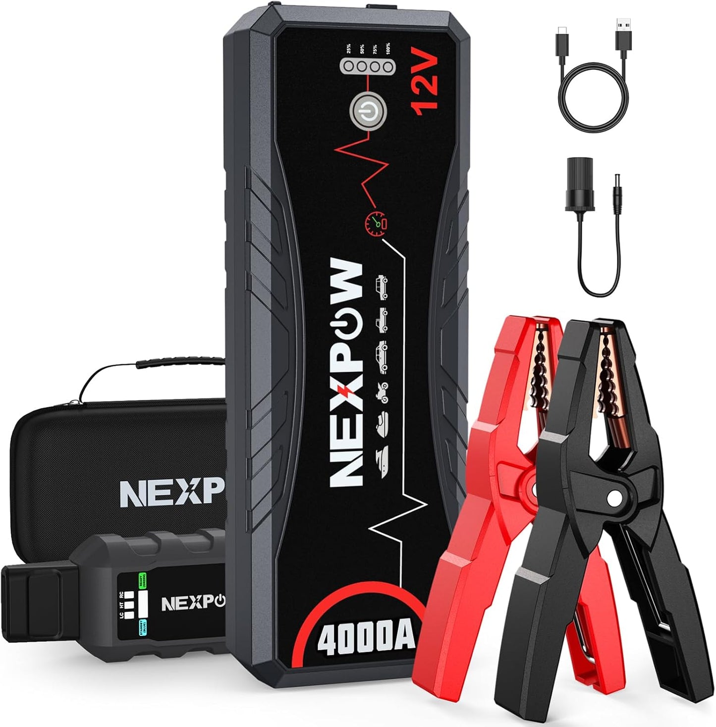 NEXPOW Car Jump Starter 4000A Car Battery Jump Starter Portable Pack for Up to All Gas and 10.0L Diesel Engine 12V Jump Box, Jump Pack, Battery Booster, Portable Jumper Cables with LED Light/USB QC3.0
