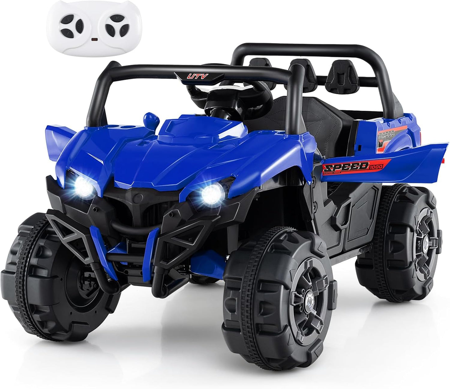 OLAKIDS 12V Ride on Car UTV, Battery Powered Off-Road Kids Electric Vehicles with Remote Control, Music, Horn, MP3, Lights, 3 Speeds, Soft Start, Ride on Truck for Boys Girls (Blue)