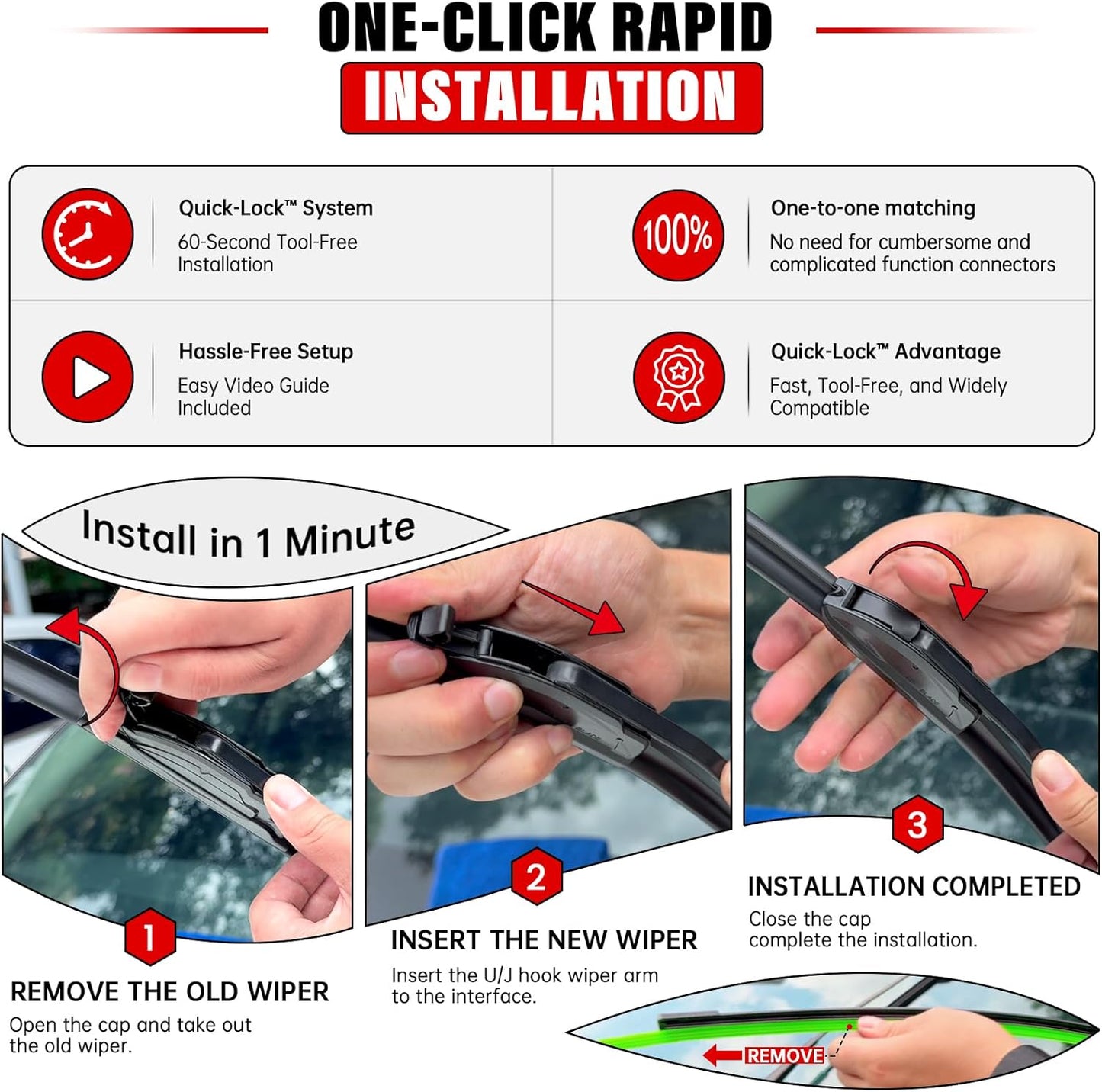 Windshield Wiper Blades Replacement for Chevrolet Chevy Equinox 2018 2019 2020 2021 Original Factory Quality Front Rear Wipers Blade Set for My Car - 24" 18" 13" (Pack of 3)