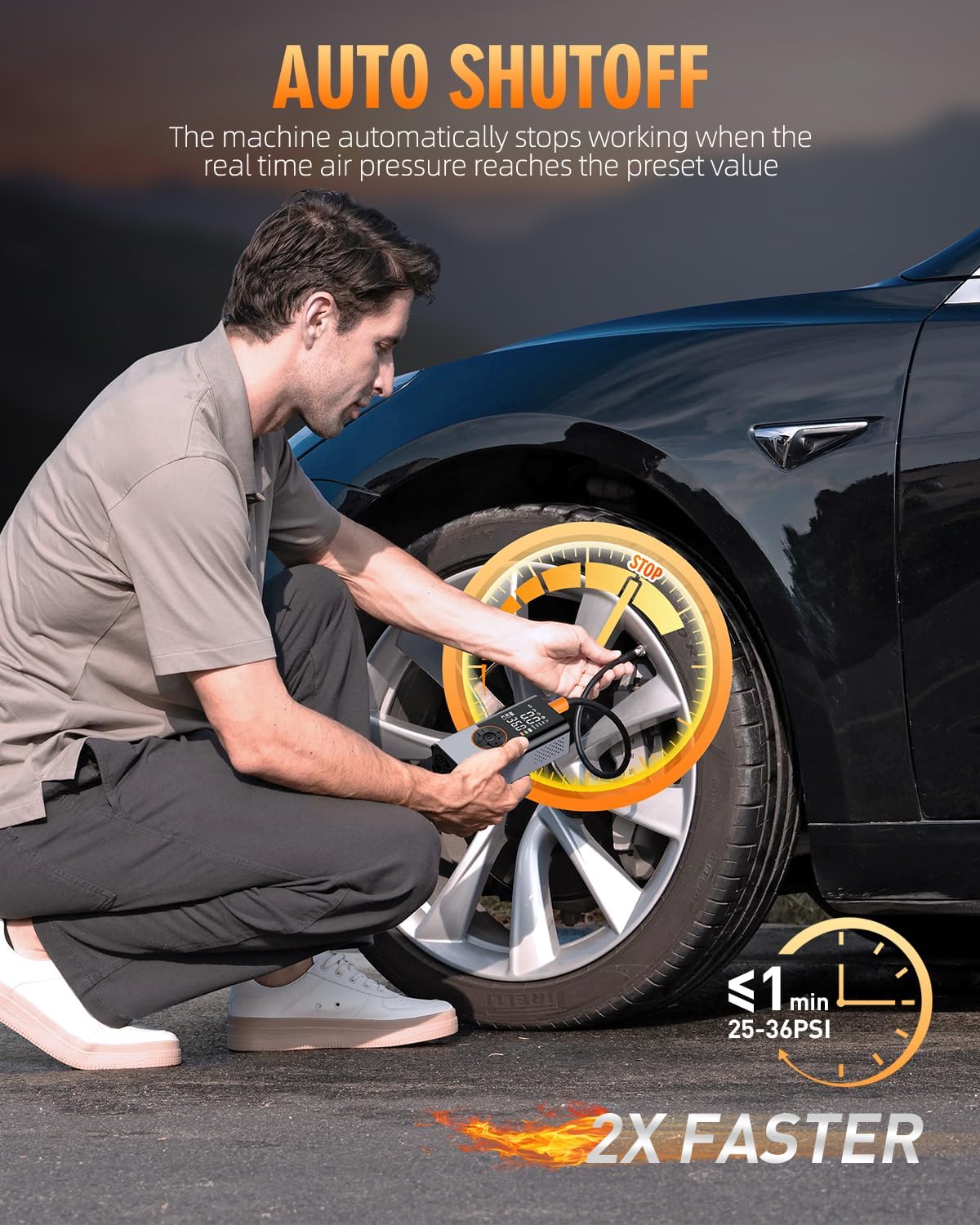 Tire Inflator Portable Air Compressor, 150PSI & 2X Faster Air Compressor with Digital Pressure Gauge, Portable Air Pump for Car, Motorcycle, Bicycle and Ball