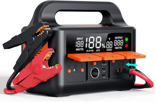 8000A LiFeMnPO4 Jump Starter for All 12V Cars, DC+PD 200W Two-Way Fast-Charging Portable Car Starter (PD Charger NOT Included), 30 Mins Full Charge, Powerful Jump Box w/Large Screen & Light