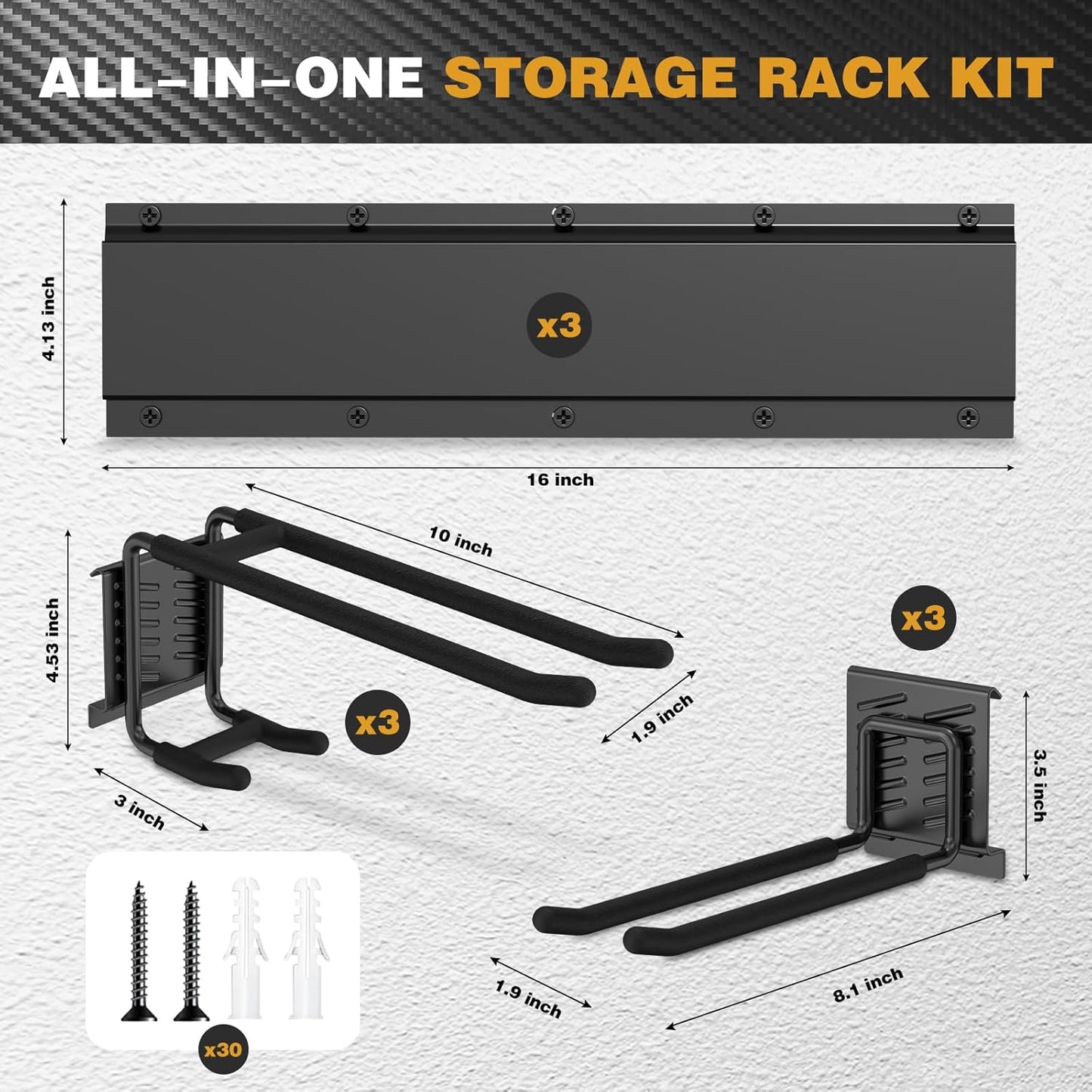 48 Inches Garage Storage, Garage Organization, Wall Mount Garden Tool Organizer, 480 lbs Capacity, Adjustable Metal Hanging Hooks for Shovel Rake Broom Ladder