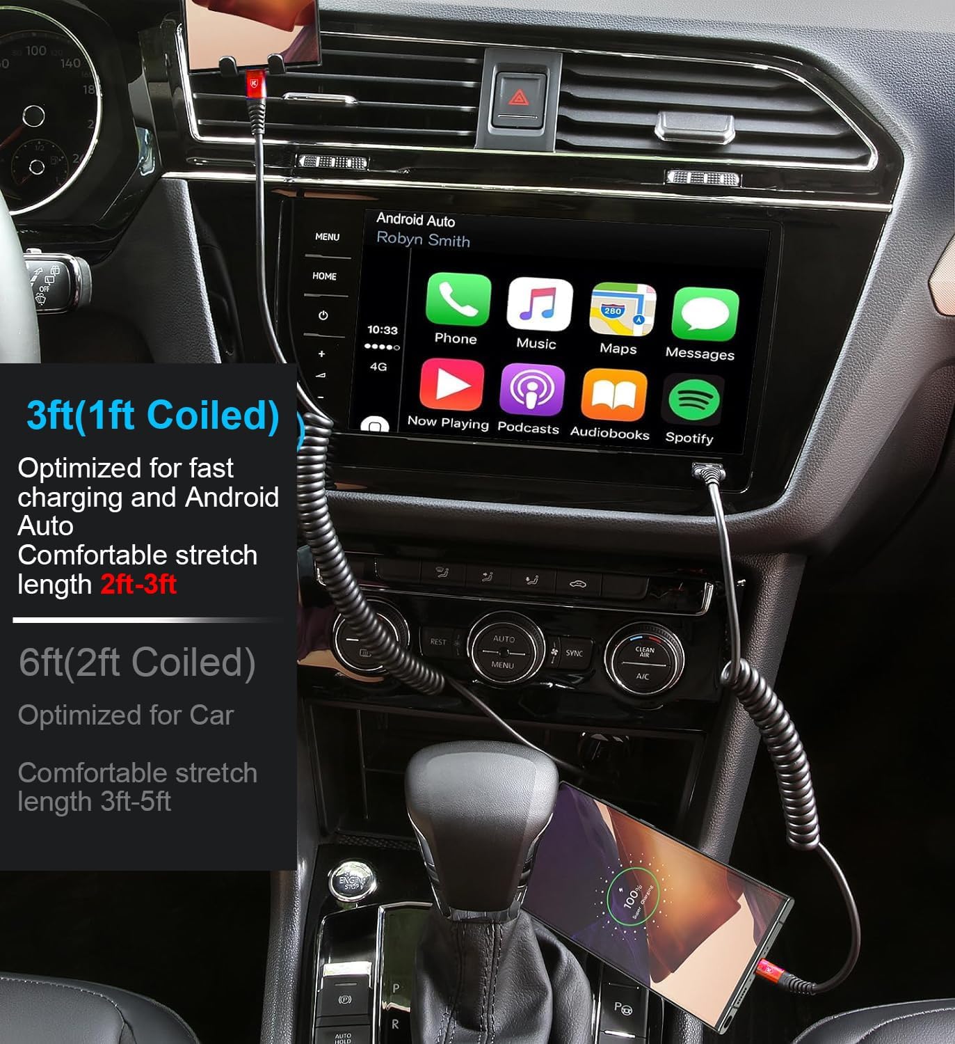 USB C Cable 3ft 2Pack USB C to USB C Charger Cable for Car, Coiled Type C Fast Charging Cable for iPhone 16/15/Plus/Pro/Pro Max/MacBook Pro 2020/iPad Pro 2020/iPad Air 4/Samsung Galaxy S23-Red