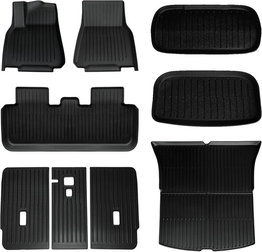 Tesla Model Y Juniper Floor Mats and Cargo Liner,9PCS TPE All Weather Floor Liner for New Model Y 2025 2026 5 Seat,Black Car Mats for Tesla Accseeories, Cargo Mats and Seat Back Cover Protector