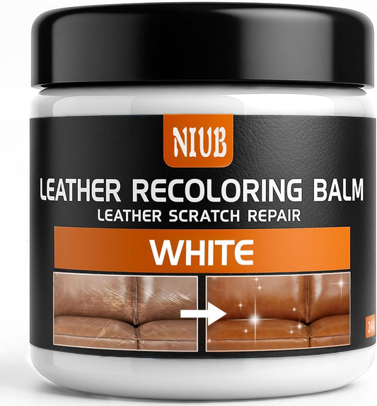 Leather Recoloring Balm Leather Color Restorer Scratch Repair Leather Paint for Furniture Couches Car Seats Shoes Bags Leather Dye and Restorer Restores Faded and Scratched Leather-White