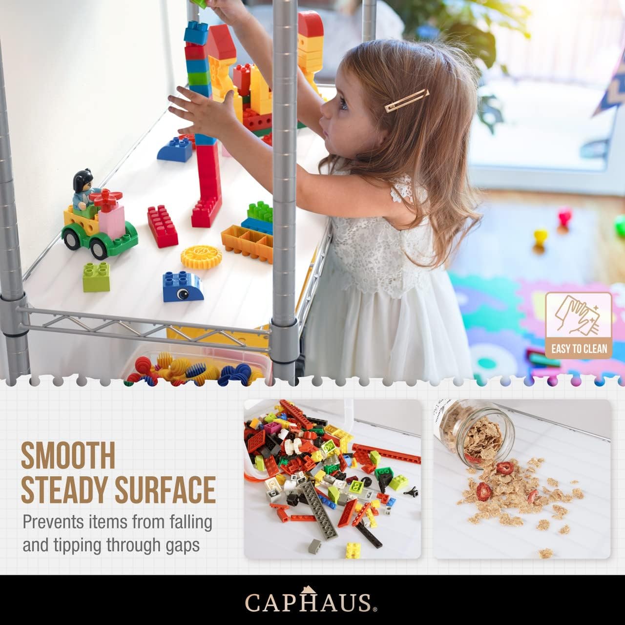 CAPHAUS NSF Adjustable Height Wire Shelving Unit w/Liner, 5-Tier Metal Steel Storage Shelf for Basement, Garage, Utility Organizer, No Wheels, Black