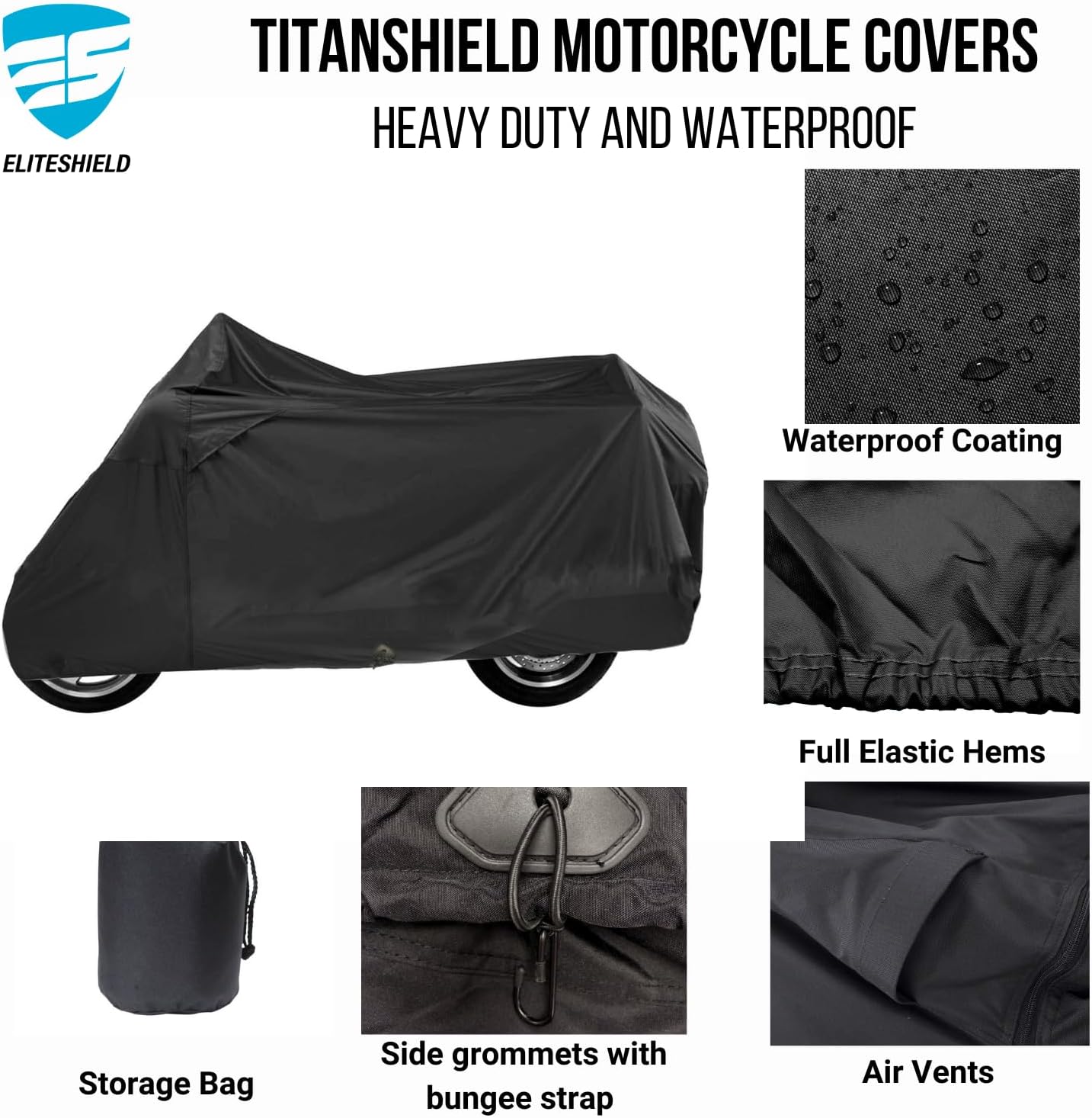 Deluxe Motorcycle Cover, Waterproof All Weather Outdoor Protection Universal Motorcycle Cover, Fade & Tear Proof Polyester fits Motorbike up to 90" L