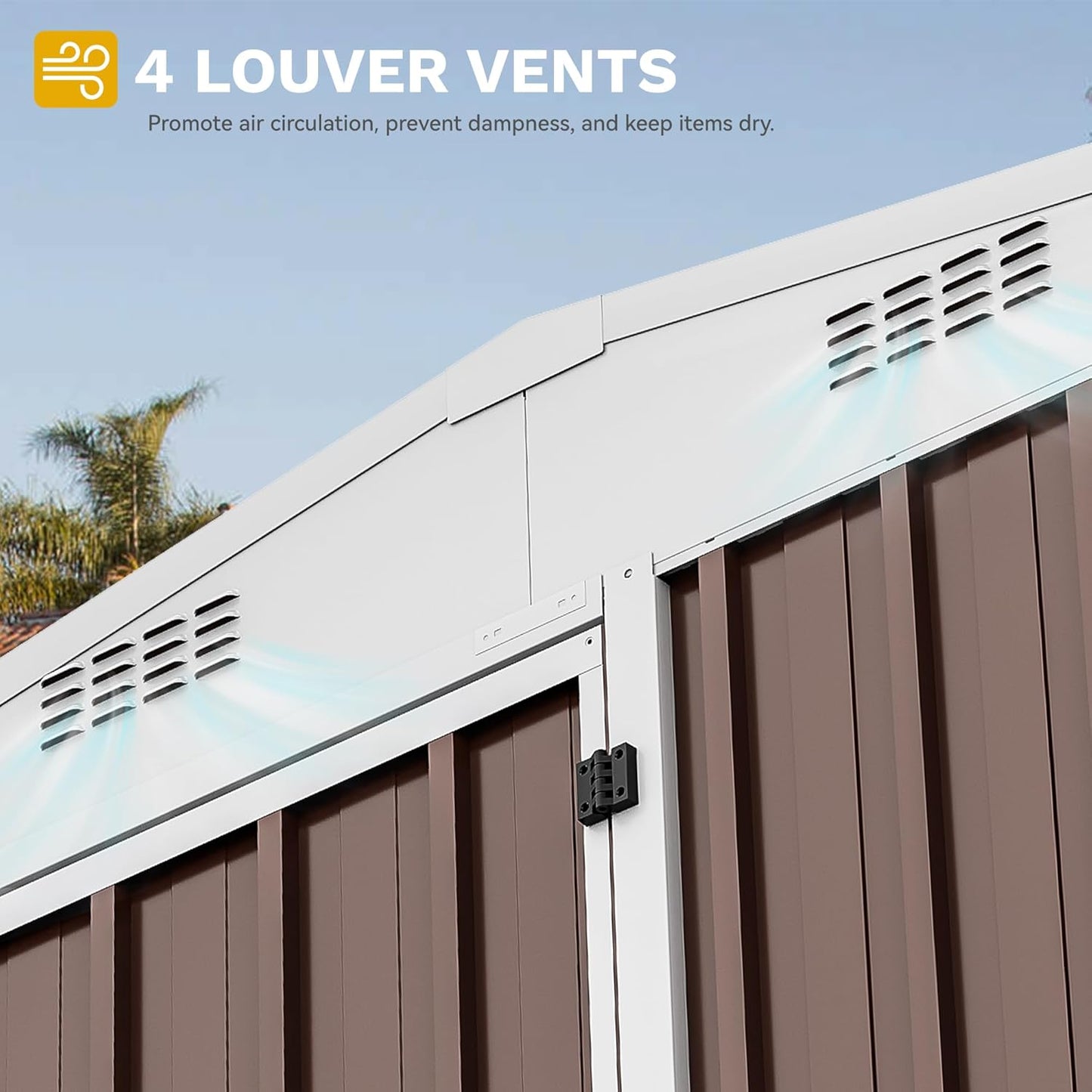 DWVO 8 x 4 ft Outdoor Storage Shed with 2-Tier Shelf, Metal Tool Shed & Garden Storage Cabinet for Backyard, Patio, Equipment & Bike, Brown