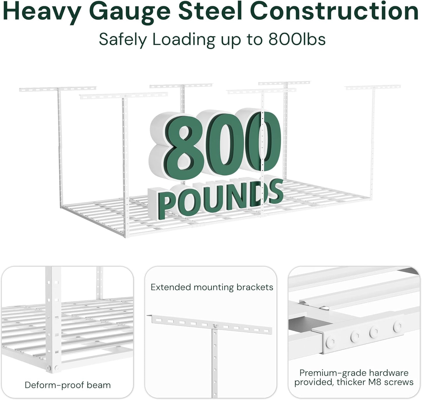SunsGrove 3x6 Garage Storage Overhead Rack Organization, Adjustable Ceiling Mounted Storage Racks, 800LBS Weight Capacity, 22"-40" Ceiling Dropdown, 2 Pcs, White
