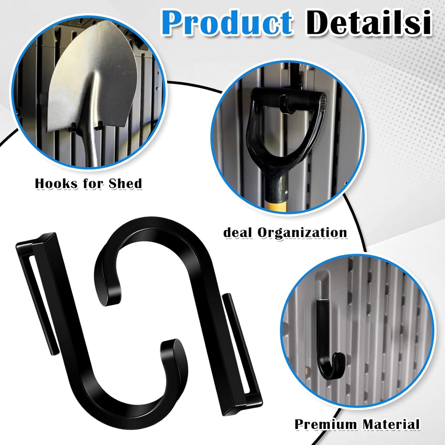 8 Pcs J Tool Hooks Plastic Multi Purpose Shed Organizer Accessories for Wall Black Shed Hanger Storage for Garage Hanging Shovel Rake Sports Equipment