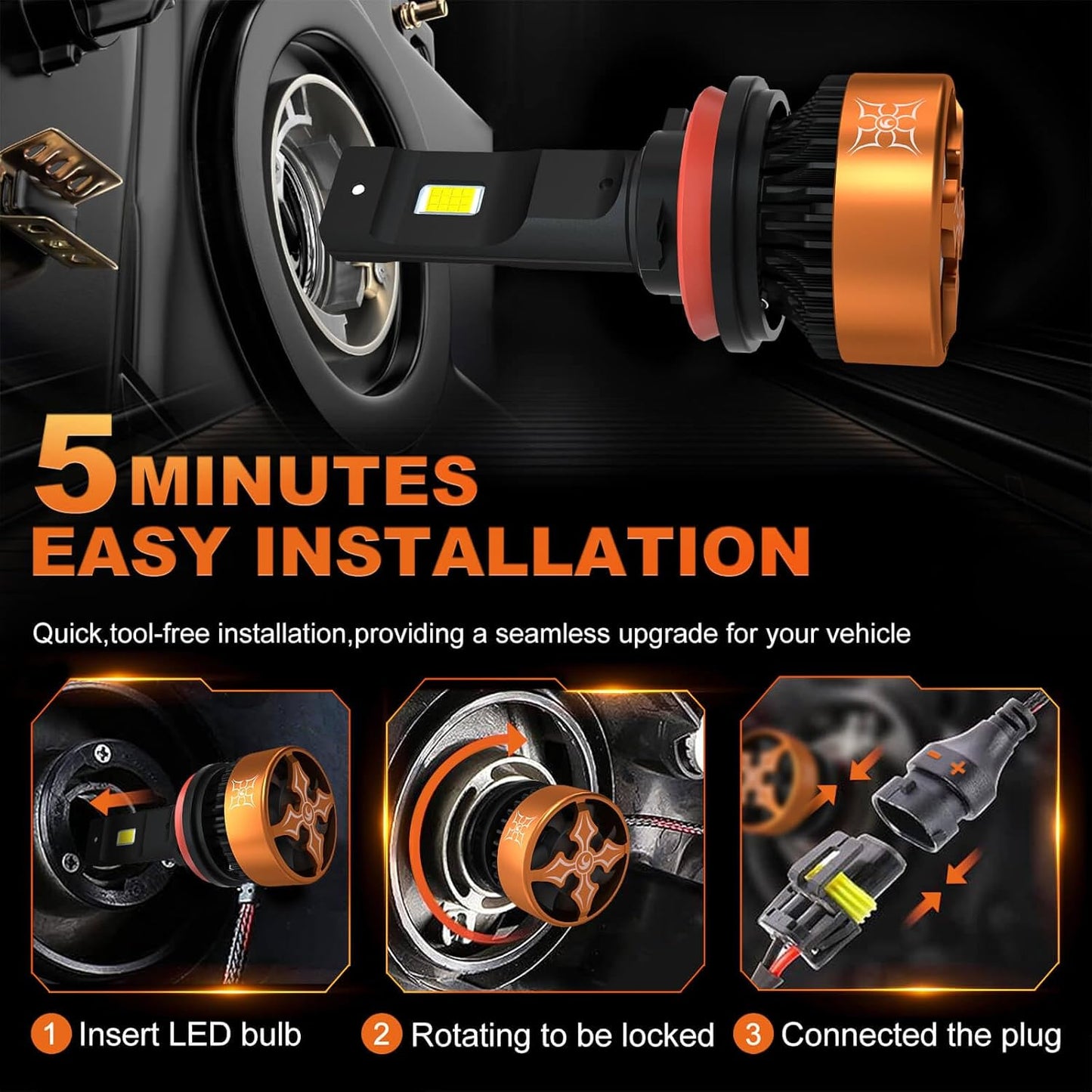 HIKARI WINGS H7 LED Fog light, 30000LM Pure White 6000K LED Bulbs, Plug & Play IP68 Waterproof Pack of 2