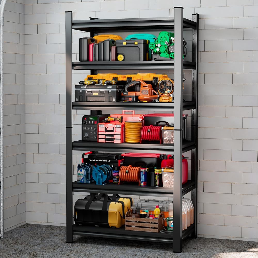 Simple Design, 500 lbs Load Capacity per Level, Free Height Adjustment Ready to Install, Basement, Garage, Warehouse Universal, Black (77.4 “H*35.4 ”W*15.7 "D)