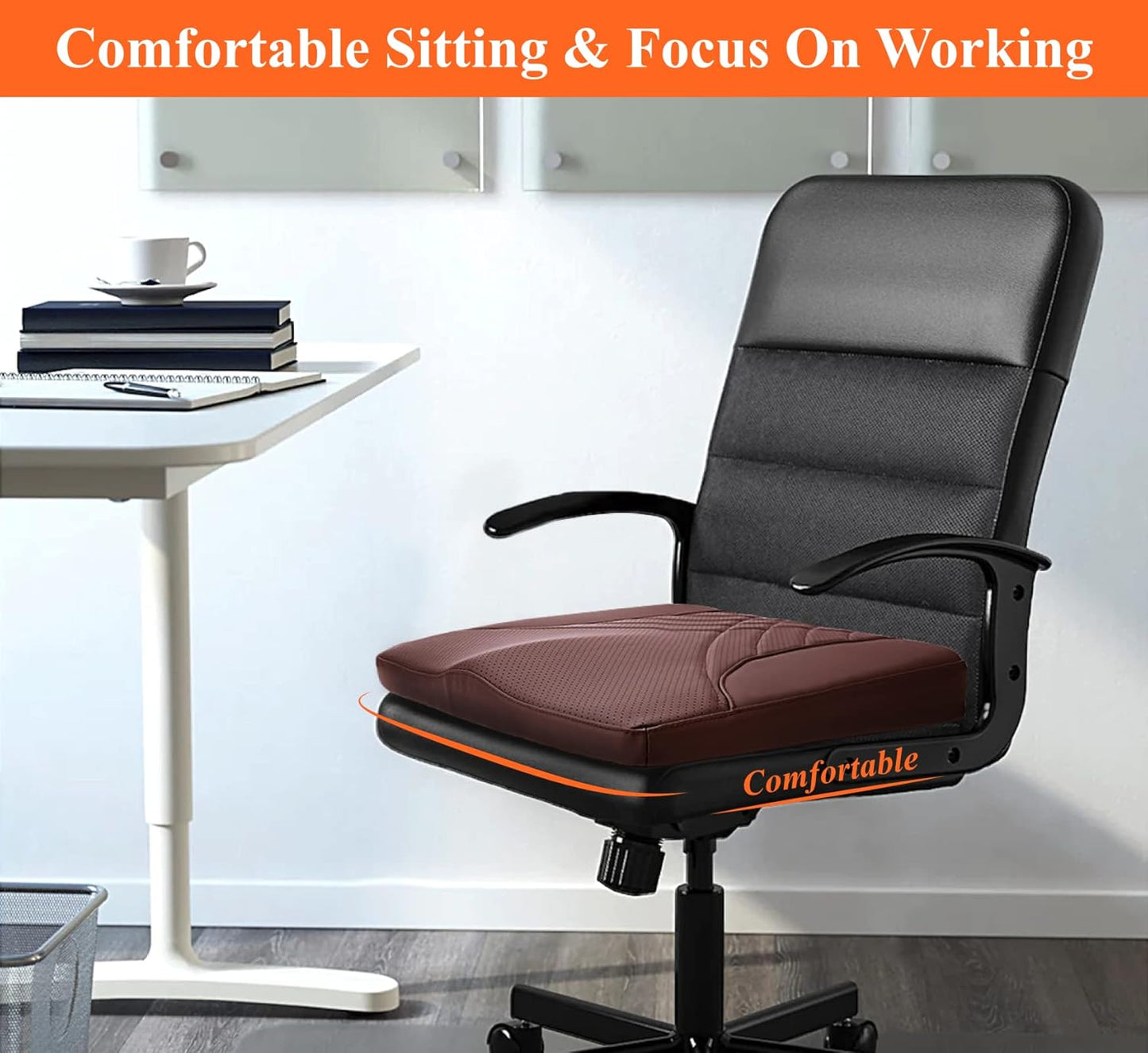 kingphenix Premium Car Seat Cushion, Memory Foam Driver Seat Cushion to Improve Driving View- Coccyx & Lower Back Pain Relief- Seat Cushion for Car, Truck, Office Chair (Brown)