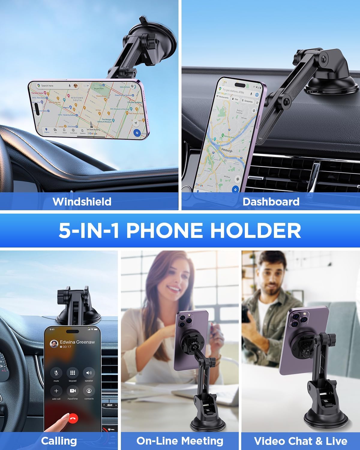 IPOW Magnetic Car Mount - Dashboard & Windshield Phone Holder for iPhone 14/13/12 Series, Tap & Secure Mount, Black