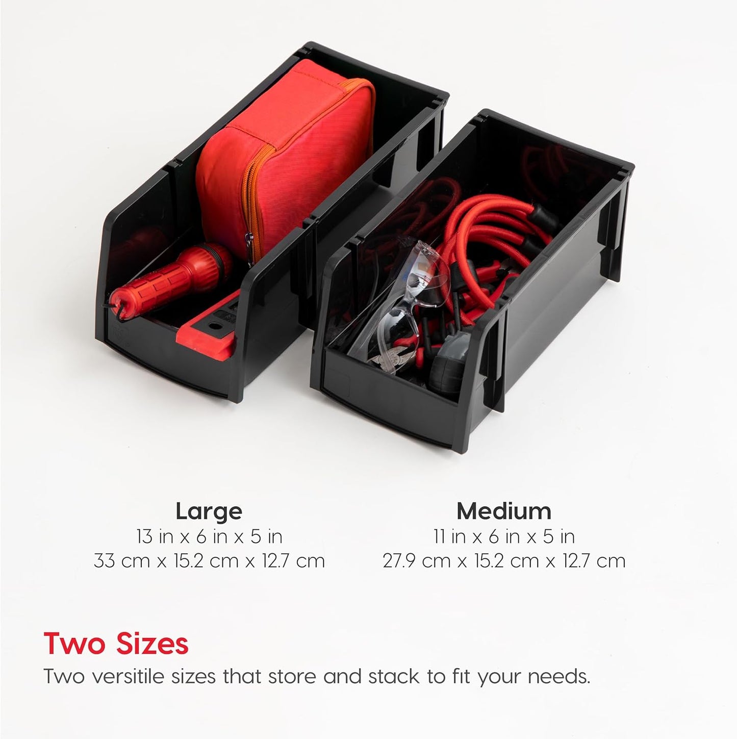 IRIS USA Plastic Shelf Bins Stackable Open Front Storage Bins Plastic Hanging Organizer Bin Caddy Basket for Hardware Crafts, Small Parts, Nuts and Bolts, Tool Storage - Large Black 8 Pack