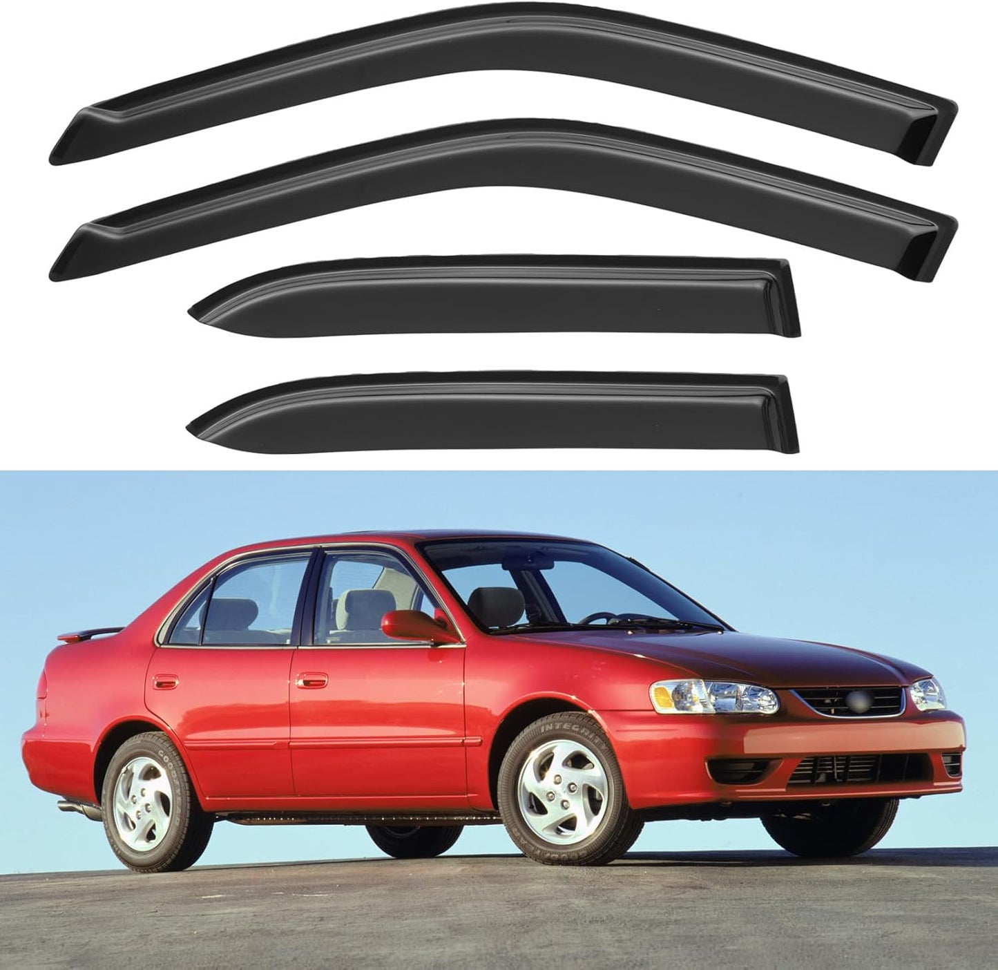 Window Visors Rain Guards Shield for 1998-2002 Toyota Corolla Sedan, Out-Channel Window Vent Wind Deflectors Visors Shades for 98-02 Corolla