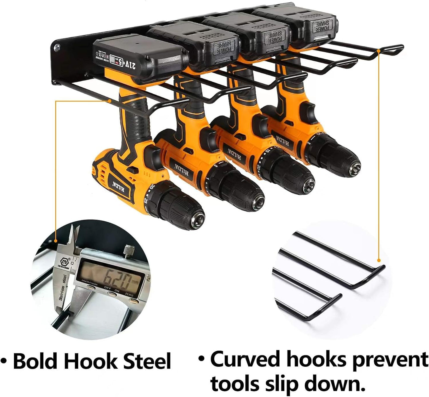 Power Tool Organizer with Charging Station,Drill Holder Wall Mount,Garage Storage Shelves for Organization and Storage,Heavy Duty Pegboard Wall Organizer Set Solid Metal Black