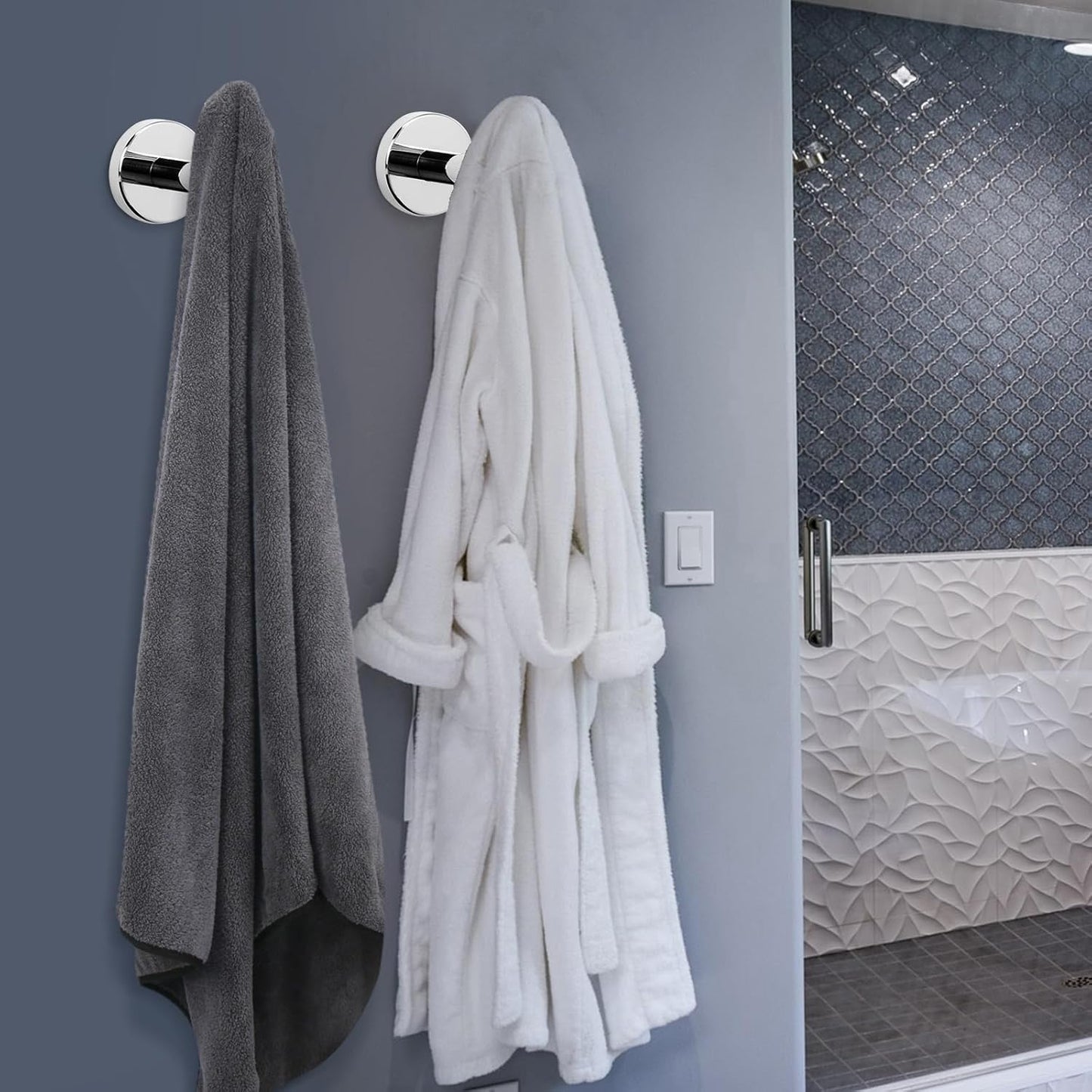 NearMoon Bath Towel Hooks- SUS 304 Stainless Steel Robe Hook Holder, Heavy Duty Coat Hook for Bathroom Livingroom Hotel Kitchen Garage, Wall Mounted (Chrome Finish, 3 Pack)