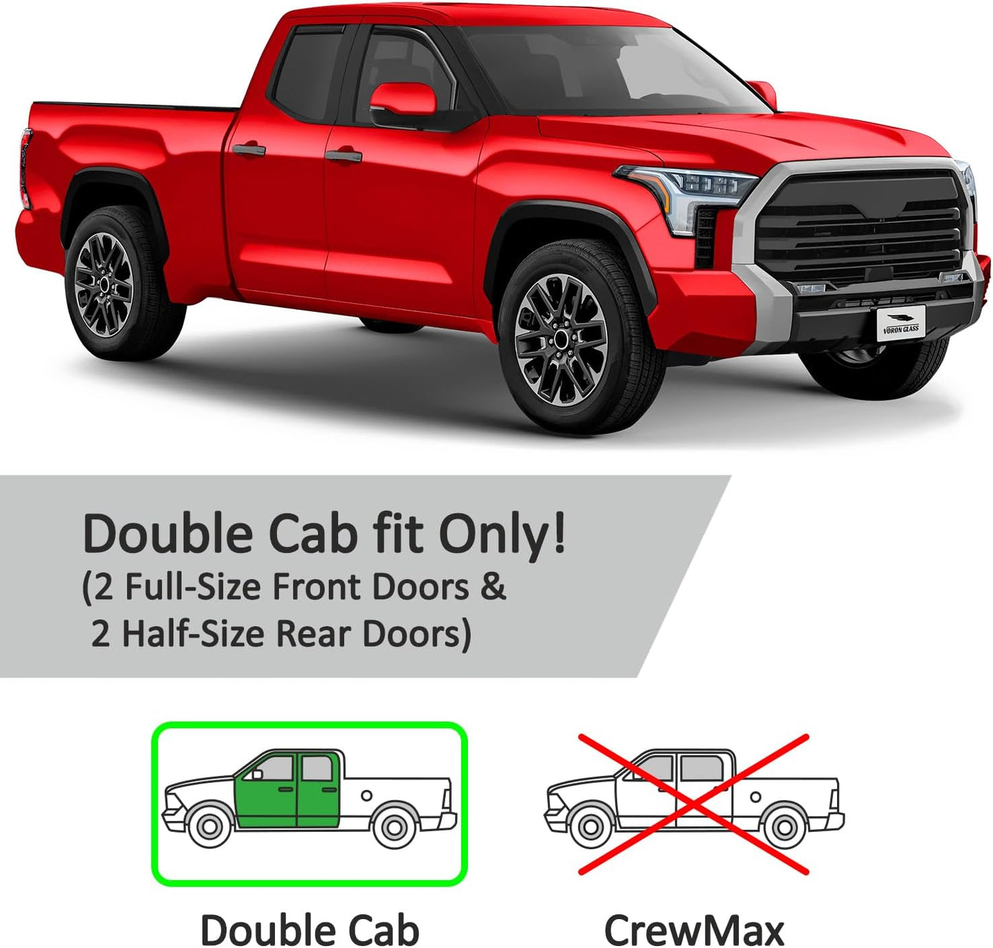 Voron Glass in-Channel Extra Durable Rain Guards for Toyota Tundra 2022-2025 Double Cab, Window Deflectors, Vent Window Visors, 4 Pieces - 200456