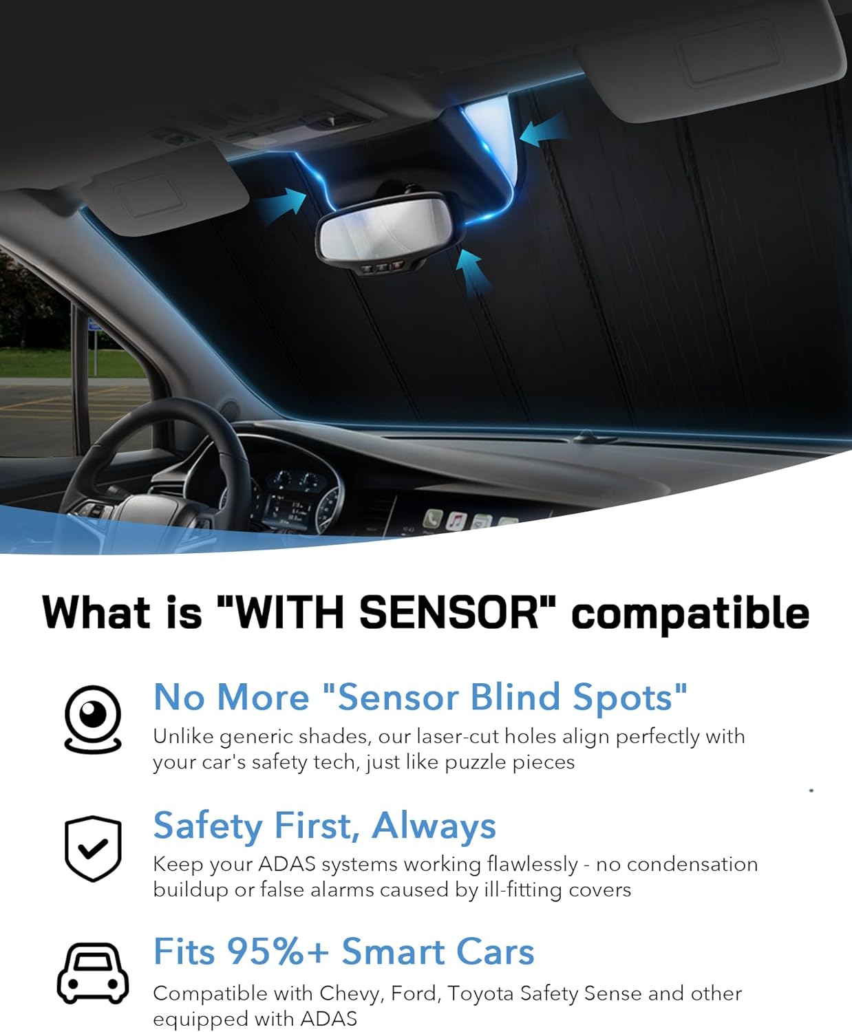 Windshield Sun Shade for Kia Forte 2019-2024,Front Window Sunshade Shield, 2-in-1 Reflective Sun Shade,Silver for Summer, Black for Winter