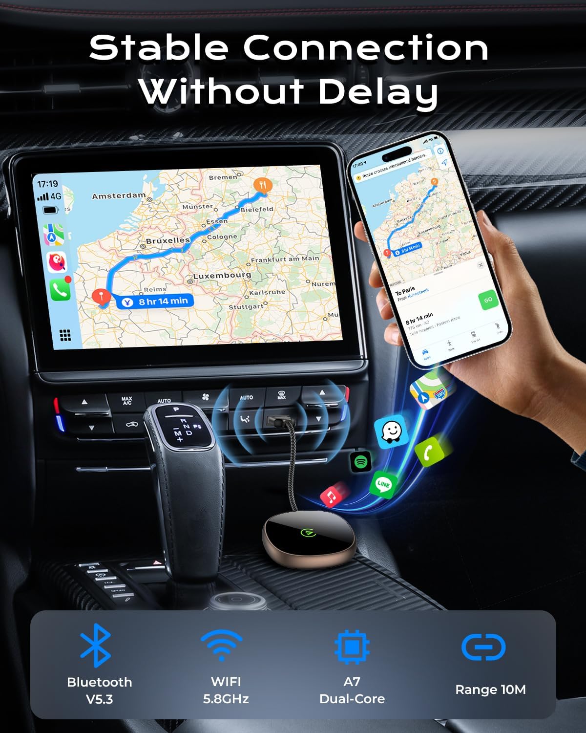 Wireless Carplay Adapter for iPhone & Android Auto 2-in-1, Stable, Plug & Play Low Delay Carplay Wireless Adapter Convert Wired to Wireless Apple Car Play Dongle for iOS 10+/Android 11+(Titanium)