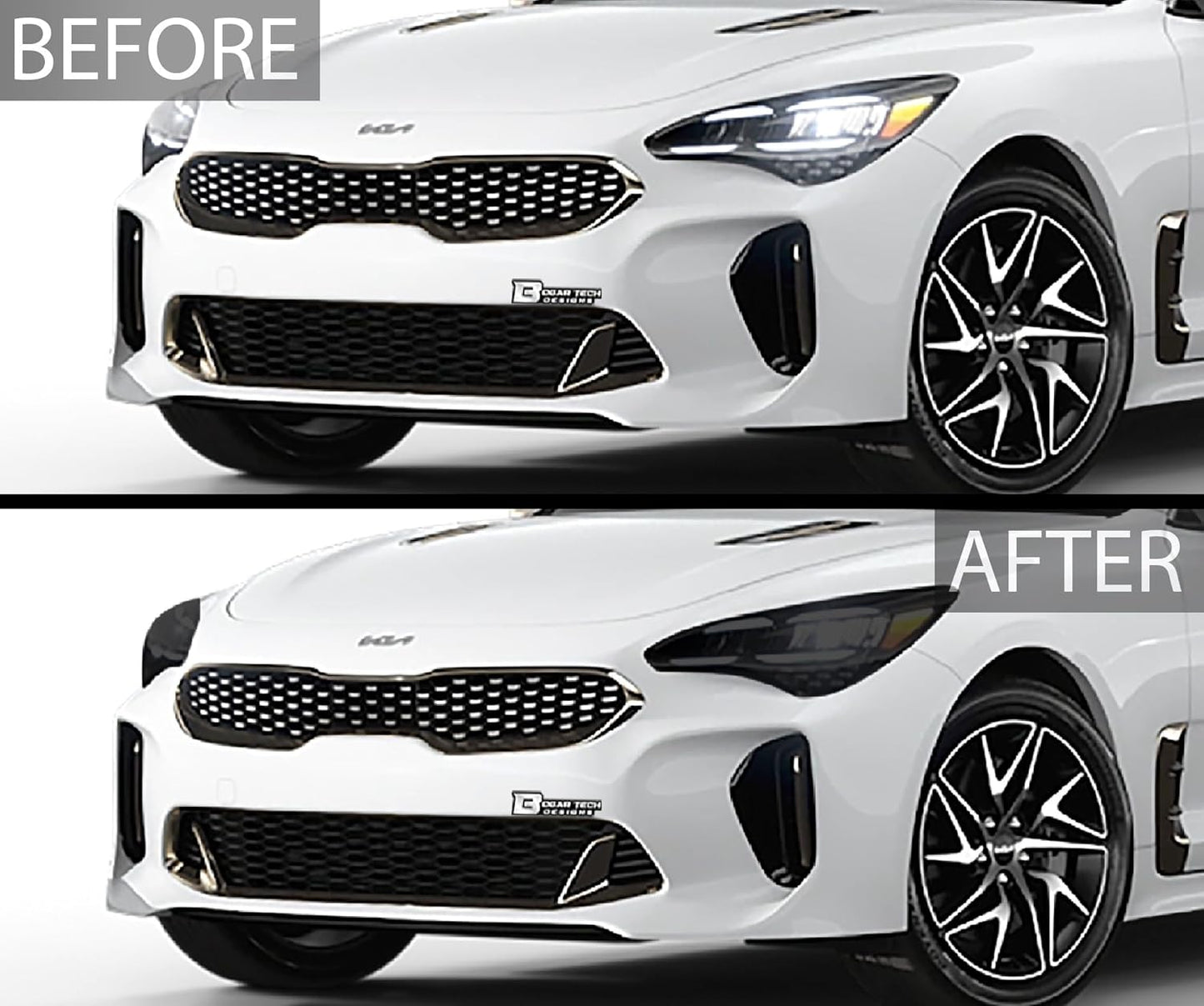 BOGAR TECH DESIGNS Precut for Kia Stinger 2022-2024 Full Headlight Taillight Tint Kit, Dark Smoke
