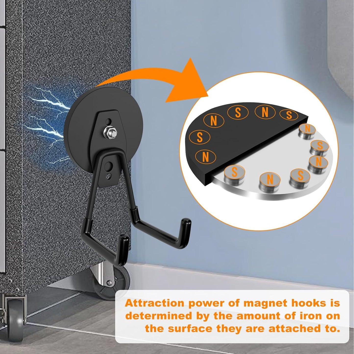 ENUODA Strong Magnetic Hooks Heavy Duty 2 Pack Garage Hooks Heavy Duty Magnet Utility Hooks for Hanging Yard Tools Extension Hose Power Tools Workshop Organization Outdoor Indoor, 25Lbs