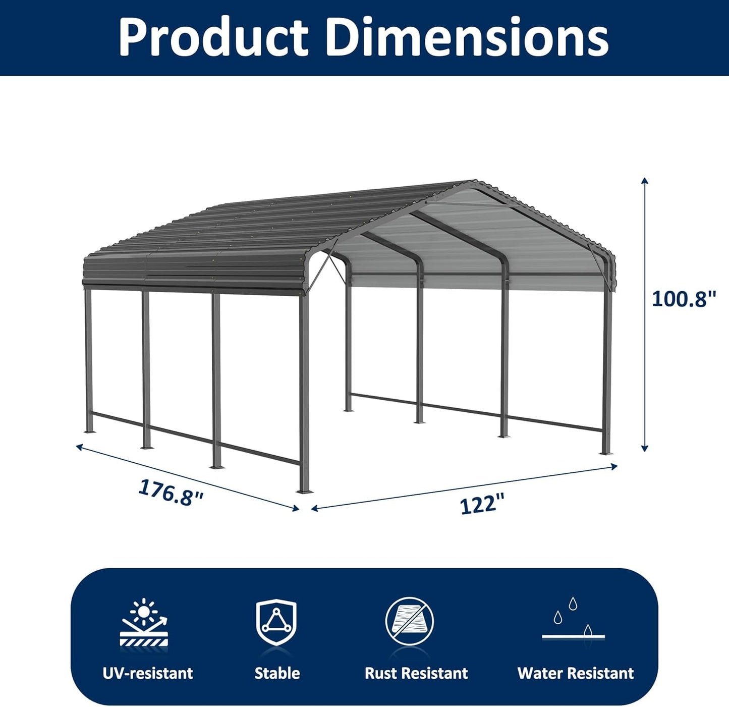 10x15 Metal Carport Carports with Enhanced Base Heavy Duty Garage Outdoor Galvanized Car Shelter for Car, Boats and Truck