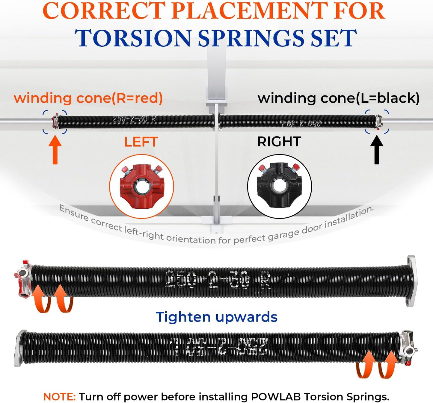 Pair of 2" Garage Door Torsion Springs (0.250'' X 2'' X 30'') with Non-Slip Winding Bars & Gloves, Heavy-Duty Replacement, 18,000 Cycles, High Precision Electrophoresis Black Coated