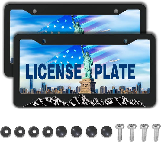 License Plate Frames for Men Black and White License Plate Frame for Women Mountains Aluminum Metal Car Accessory 2 Pack with Screw Covers Set